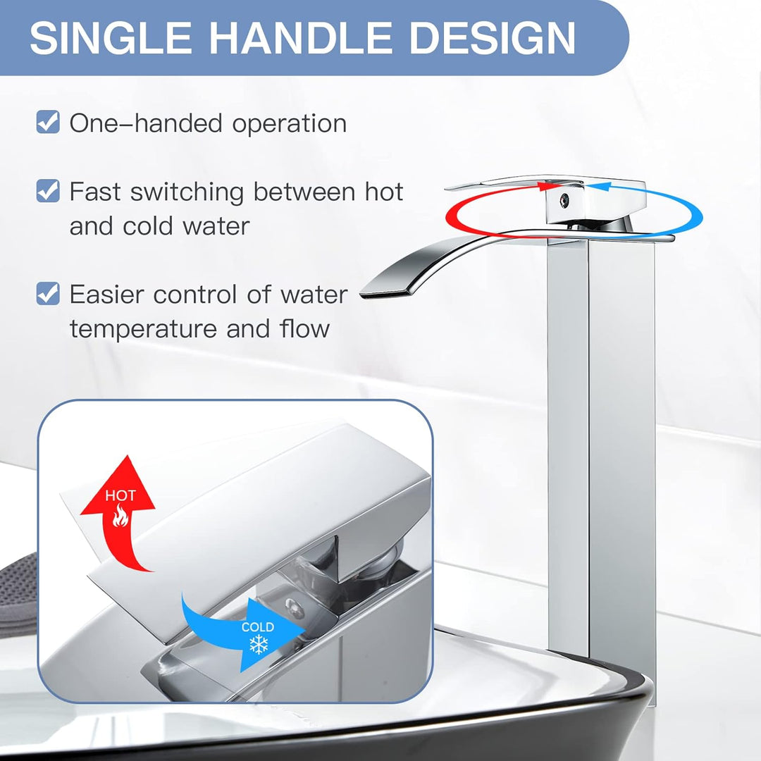 kisimixer Modern Wasserfall Wasserhahn Bad Hoch, Waschtischarmatur Hoch Wasserfall Aufsatzwaschbecke