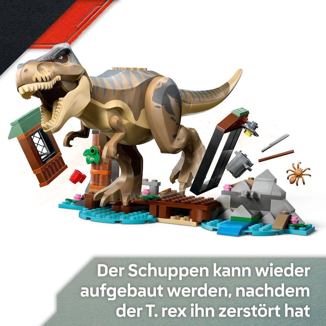 LEGO Jurassic World Flucht vor dem T.Rex – Interaktives Spielzeug mit Dinosaurier-Figur, Boot, ATV u