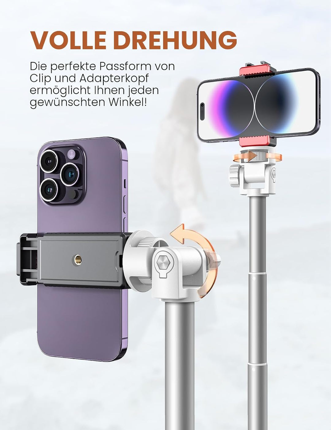 180cm Handy Stativ für Smartphone Weiss mit Fernauslöser | Stabiles Erweiterbarer Aluminium Stangen