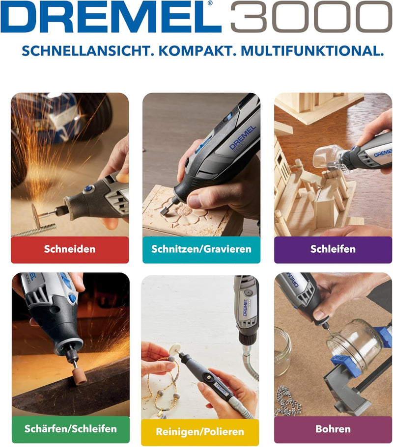 Dremel 3000 Multifunktionswerkzeug 130W, Set mit 1 Aufsatz, 25 Zubehörteilen, Variable Drehzal 10.00