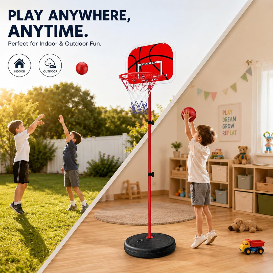 Basketballkorb Kinder Set inkl. 2 Bälle, Höhenverstellbarer Mini Basketballkorb Outdoor &amp; Indoor, Mo