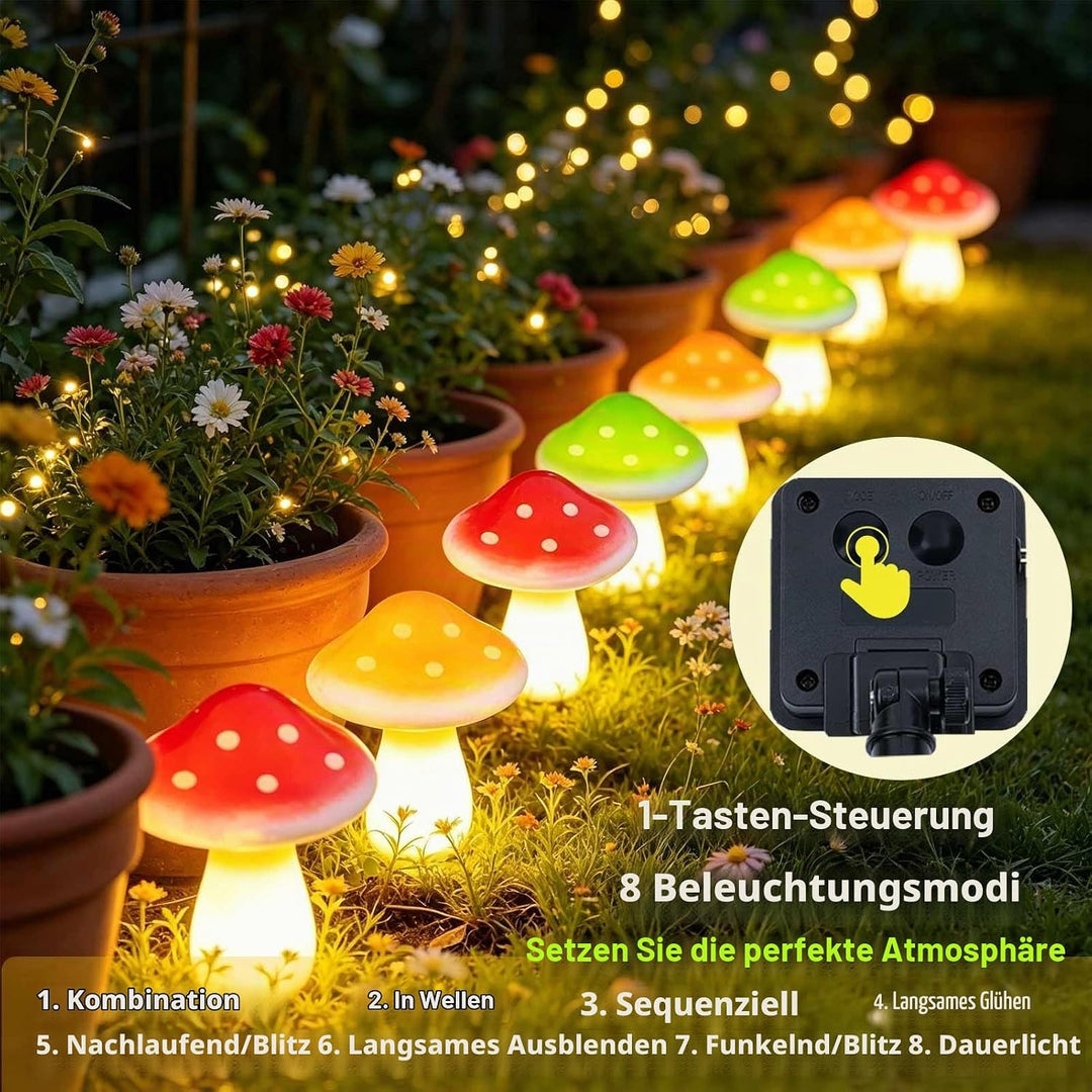 Cozymeow Garten Deko Draussen 6 LED Solar Pilze Deko, 8 Modi Fliegenpilz Wasserdicht solarfiguren fü
