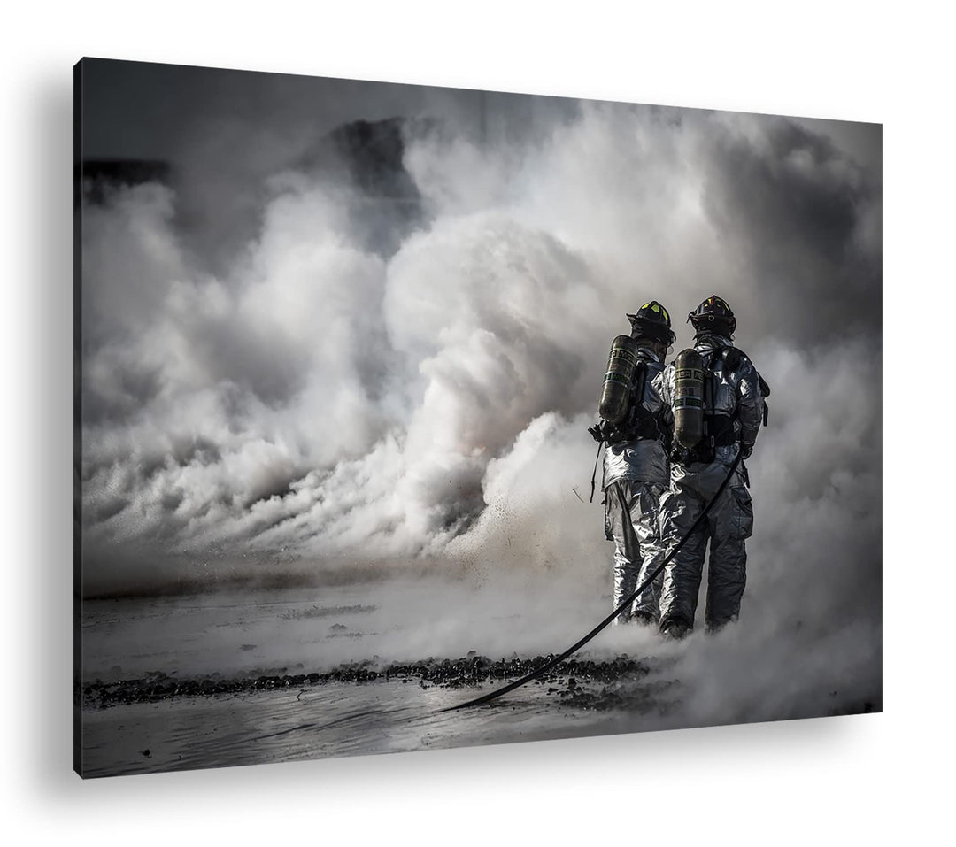 Helden des Feuers - Die Feuerwehr Format:90x60 cm als Leinwandbild, Motiv fertig gerahmt auf Echthol