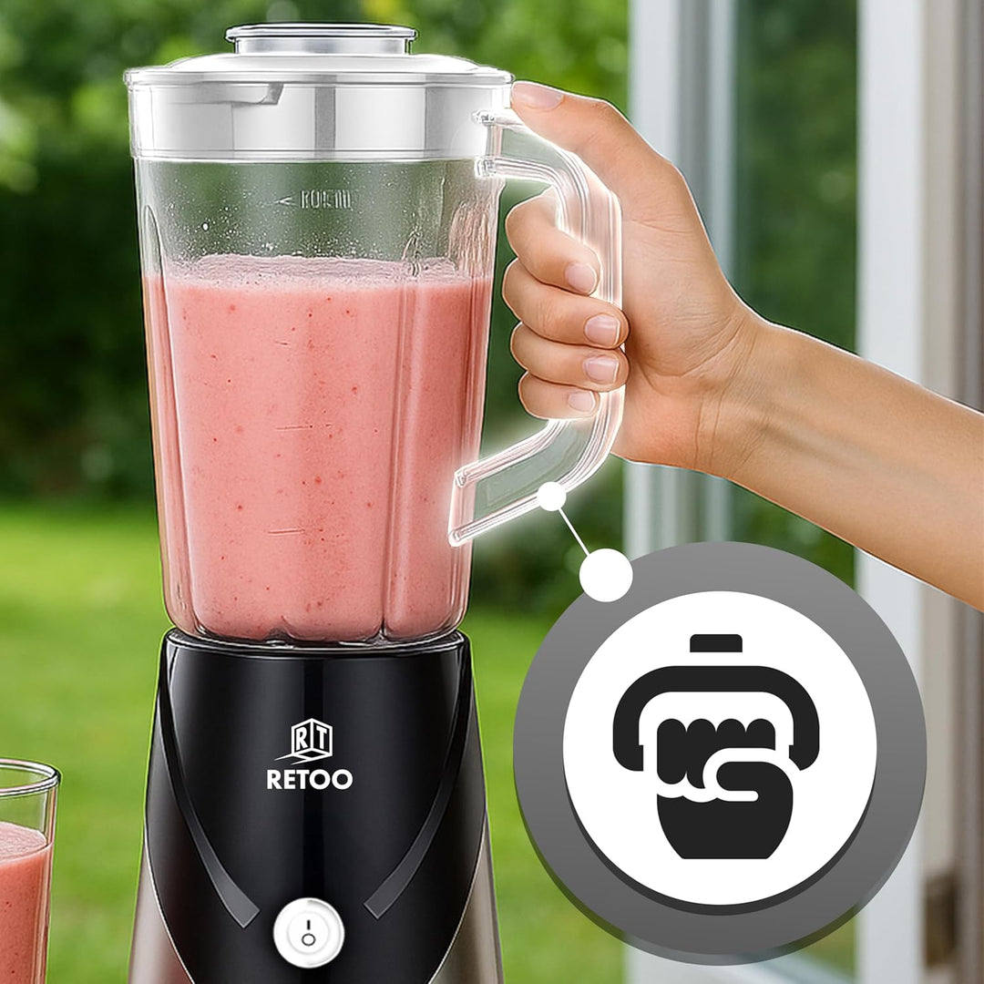 Retoo Blender Standmixer 10-in-1, 1,2L Edelstahl, 2x Bidons, Smoothie Maker mit Ice-Crush Funktion,