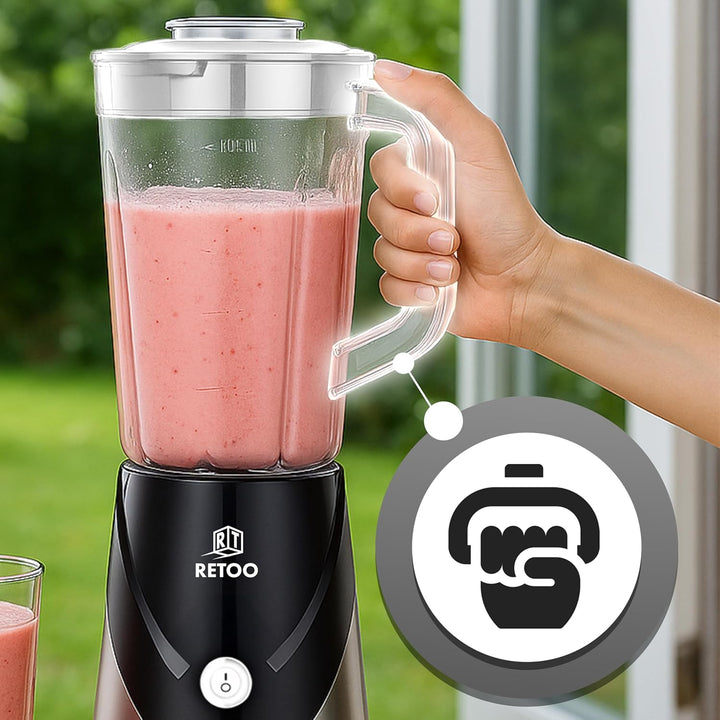 Retoo Blender Standmixer 10-in-1, 1,2L Edelstahl, 2x Bidons, Smoothie Maker mit Ice-Crush Funktion,