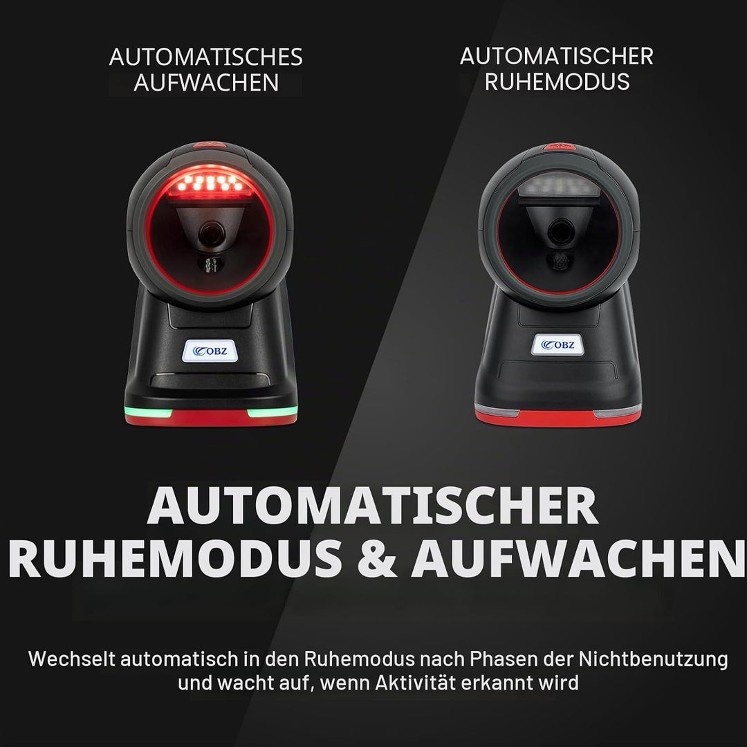 OBZ Desktop Barcode Scanner 1D 2D QR-Code | USB-Kabelgebundener Hands-Free mit Omnidirektionalem Sca