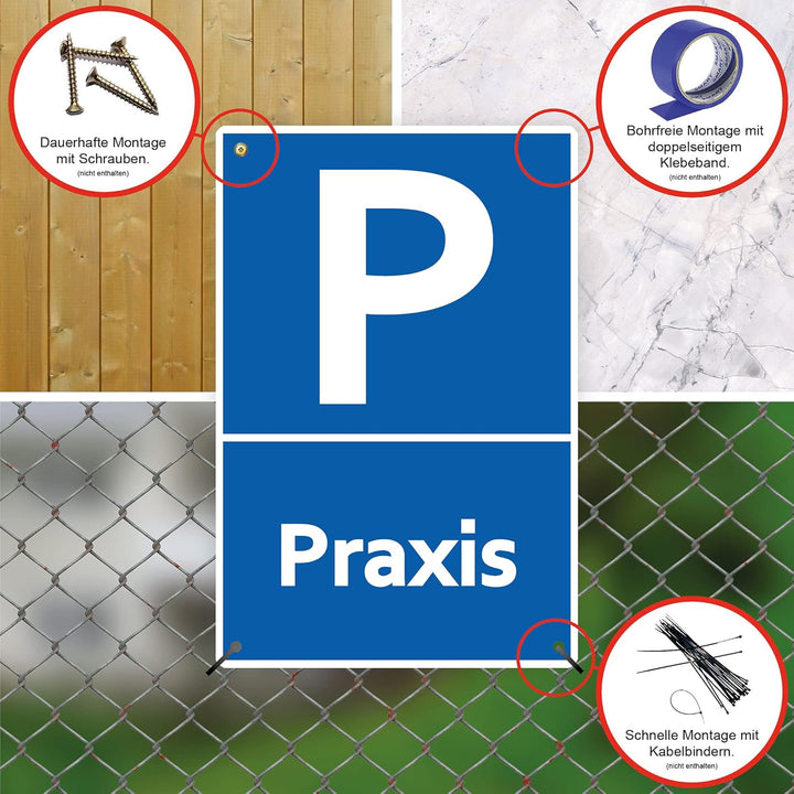 5 Stück Praxis Schild 20 x 30 cm aus stabiler PVC Hartschaumplatte 3mm Parkplatz nur für die Praxis