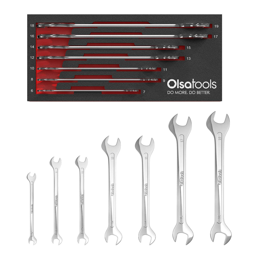 Olsa Tools Superdünner Maulschlüsselsatz, metrisch, professionelle Qualität, 7-teilig, einschliessli