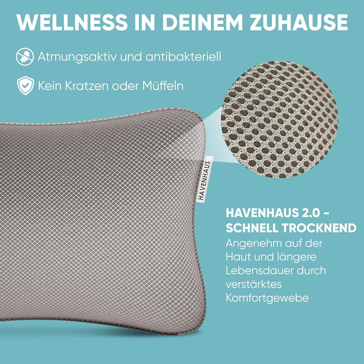 HAVENHAUS Premium Badewannenkissen grau | Badekissen für Badewanne schnelltrocknend & extra grosse S