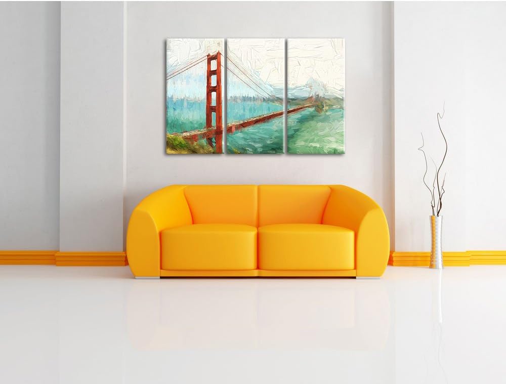 Pixxprint Golden Gate Bridge als Leinwandbild/Grösse: 3 Teilig (120x80 cm) cm/Wandbild/Kunstdruck/fe