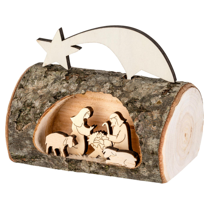 MaMeMi Must-Have für Weihnachten - Krippe aus Südtirol/Tischkrippe/Kompaktkrippe Holzstamm, Holzstam
