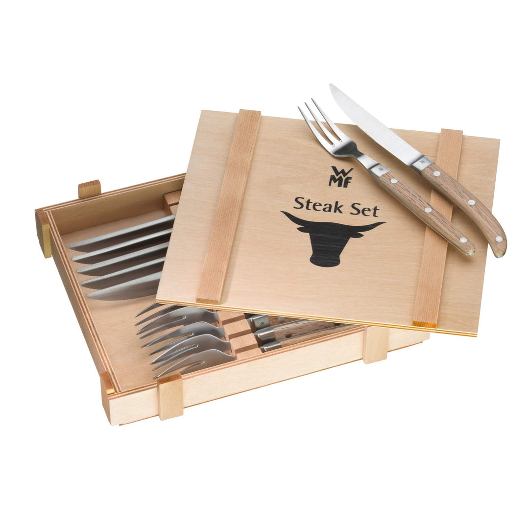 WMF Ranch Steakbesteck 12-teilig, für 6 Personen, Steakgabel, Steakmesser, Spezialklingenstahl gesch