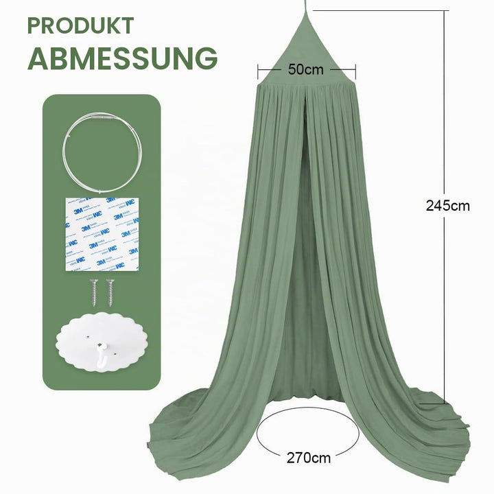 Betthimmel Babybett, 245x270 cm, Baumwolle, Romantisch, Grün, Gr&amp;