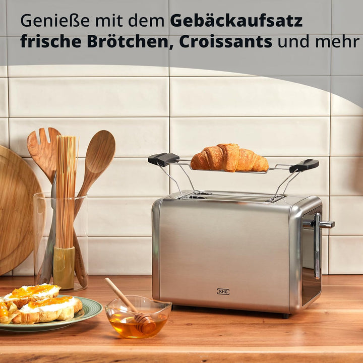 KHG - Toaster 2 Scheiben Edelstahl Touchpanel 850 W - Brötchenaufsatz, 7 Bräunungsstufen, 6 Programm