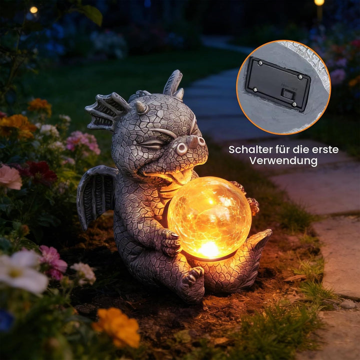 PORFOYO Drachen Figuren Gartendeko Für Draussen, Gartendrachen Figuren Deko Rundes Licht, Garten Dek