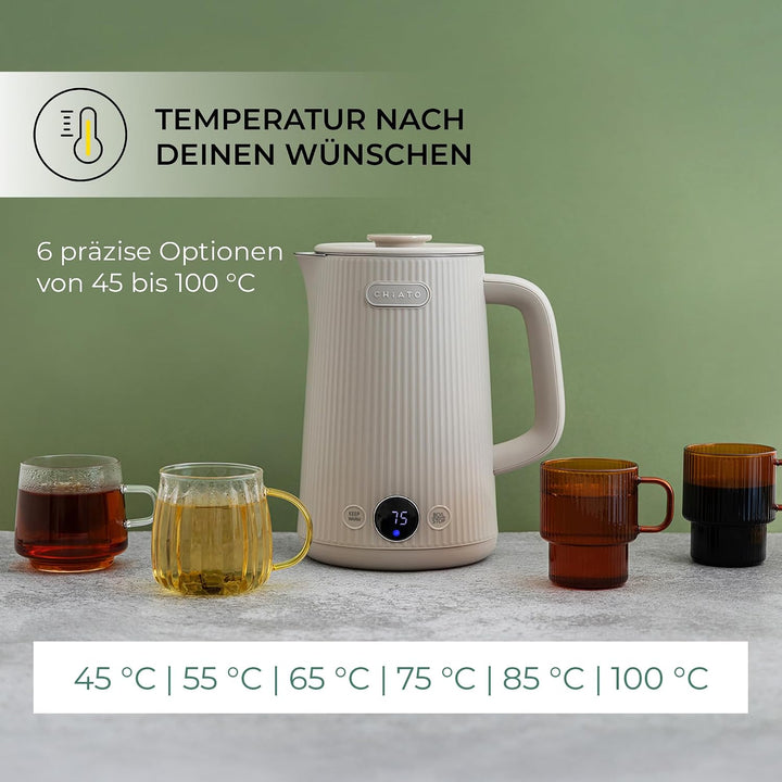 Wasserkocher 1,7 L mit Temperaturwahl & Warmhaltefunktion – Elektrischer Edelstahl Wasserkocher 2200