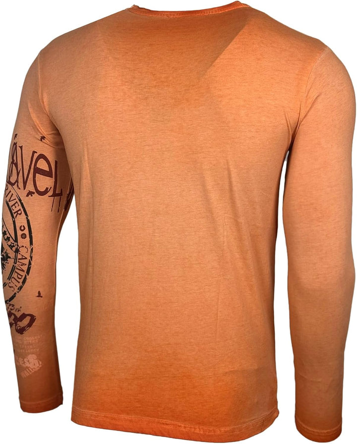 Herren Longsleeve T-Shirt Moderner Männer Langarmshirt Langarm Sweatshirt 704, Orange