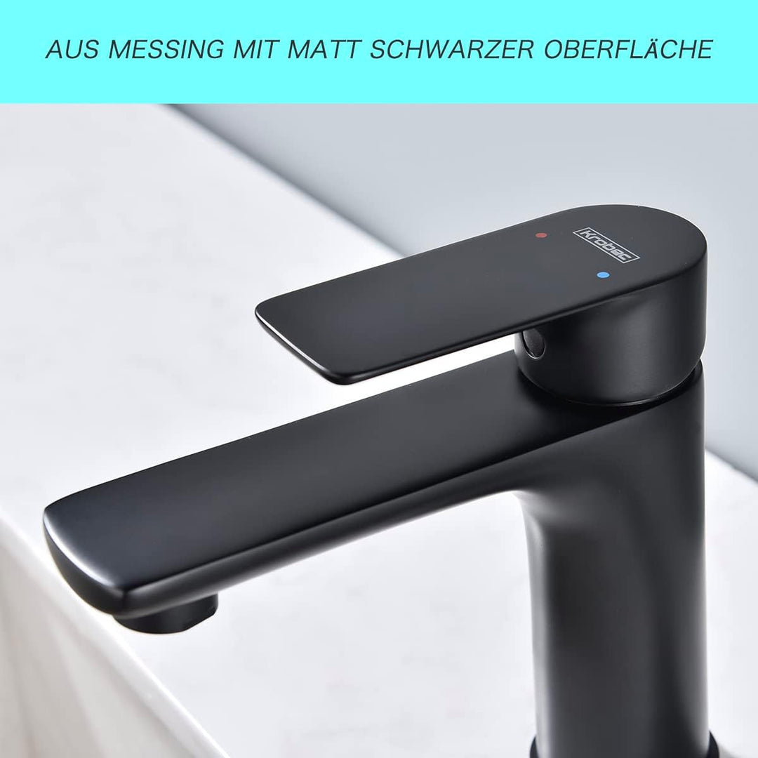 Krobec Wasserhahn Badezimmer Waschbecken Messing (mattschwarz), Mattschwarz