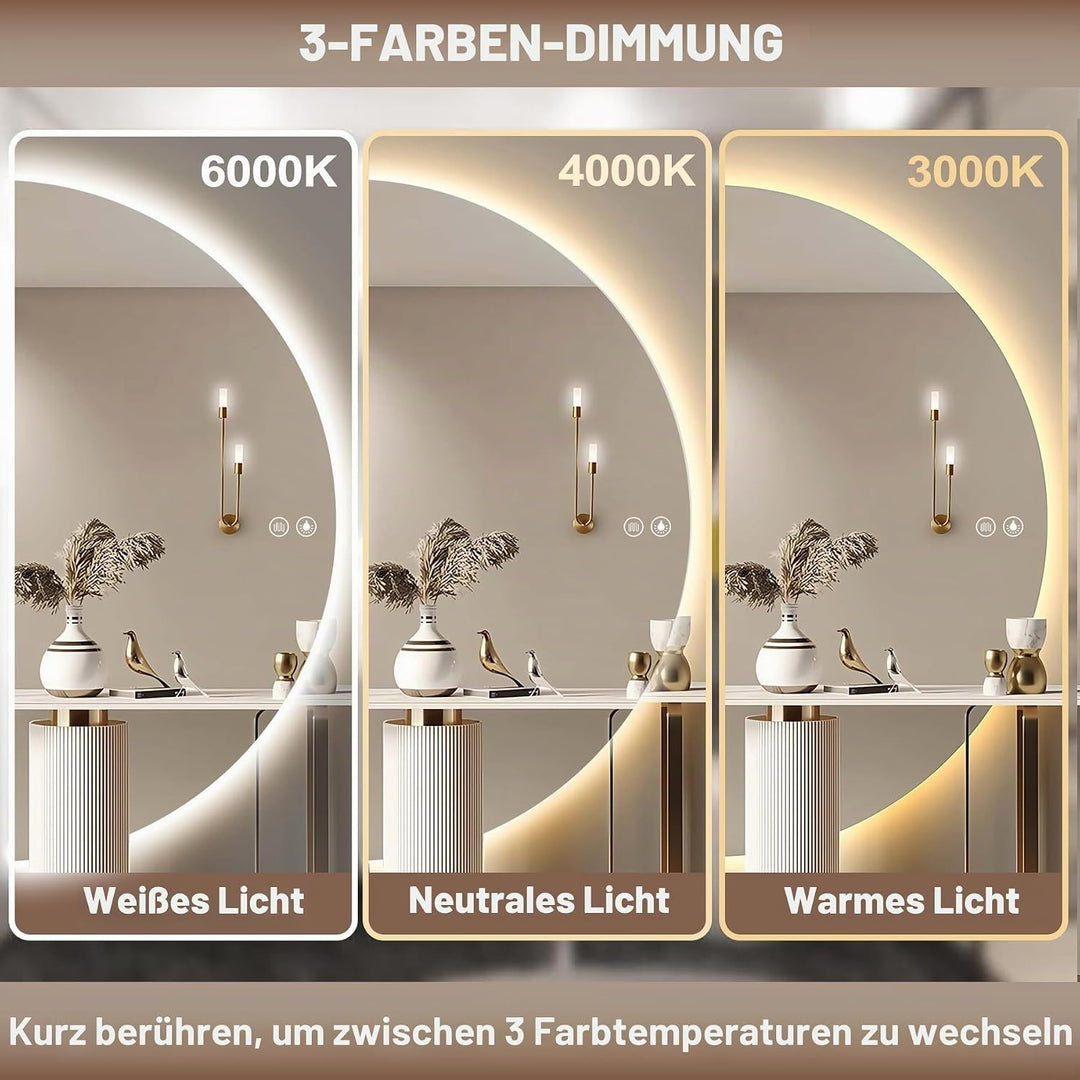 Badspiegel mit Beleuchtung 110 × 55cm, Badezimmerspiegel Wandspiegel und Touch-Schalter, Halbrunder