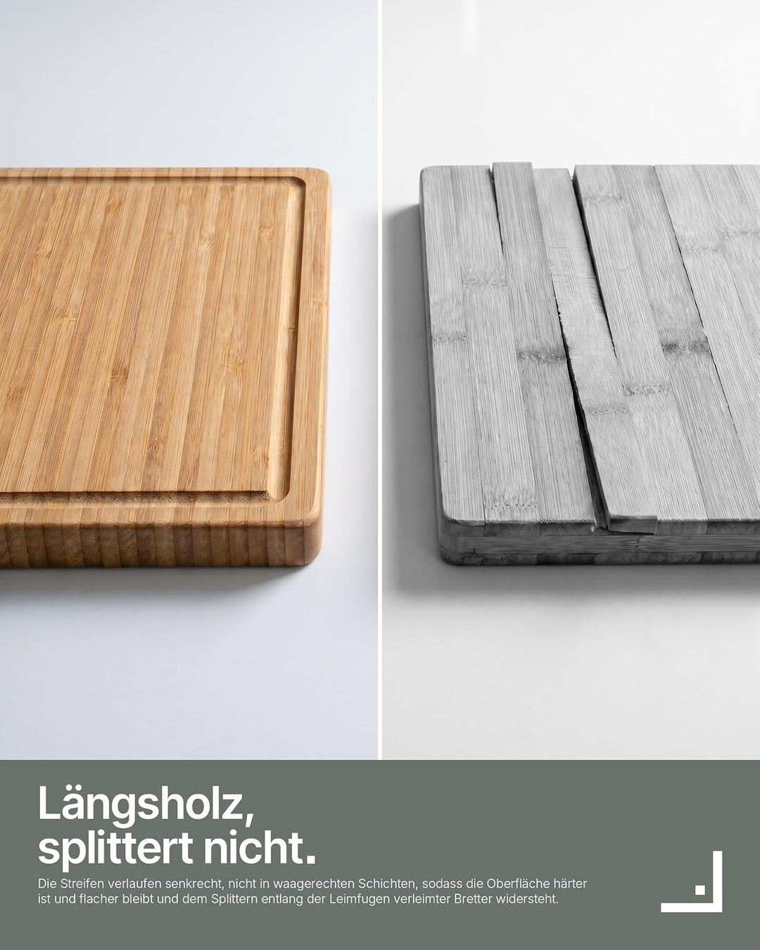 LARHN Bambus Schneidebrett Holz mit Griff & Saftrille - 44,5x30x2 cm | Massiv, vertikal verleimt, pl