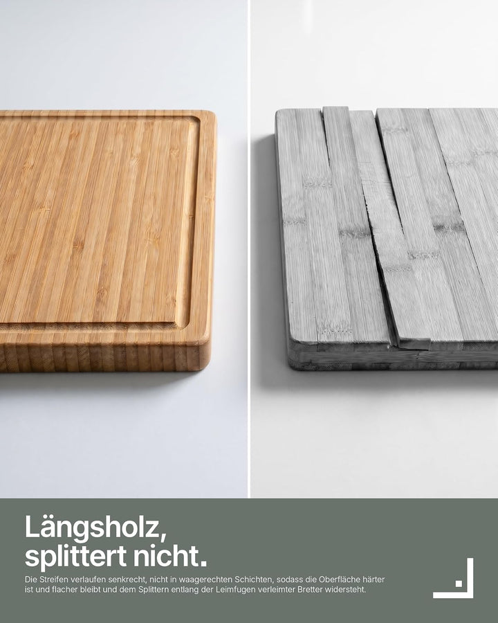 LARHN Bambus Schneidebrett Holz mit Griff & Saftrille - 44,5x30x2 cm | Massiv, vertikal verleimt, pl
