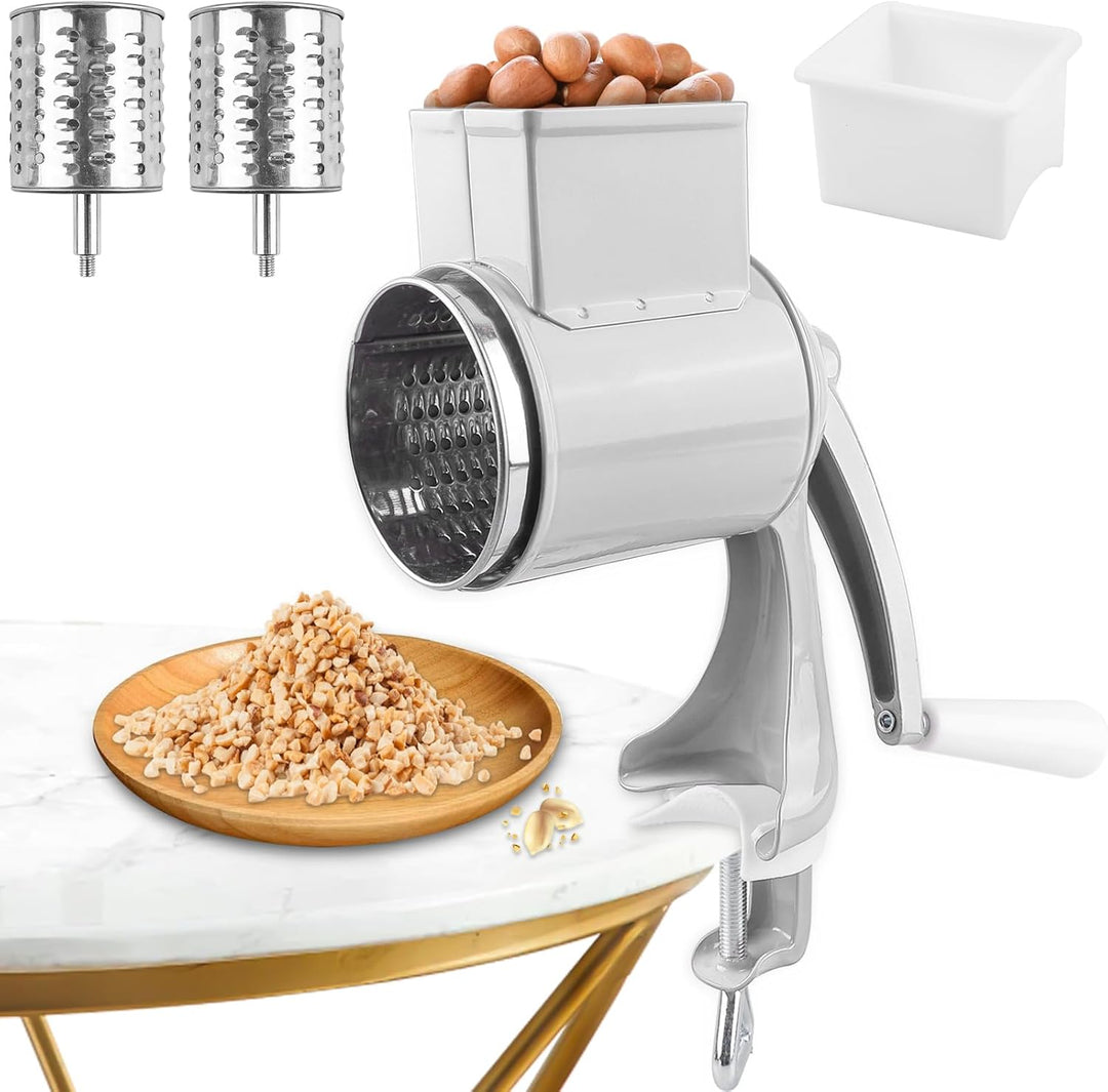 Manuelle Nussmühle mit 2 abnehmbaren Trommelblättern, Edelstahl Schnelles Schneiden Gemüsehobel, Man