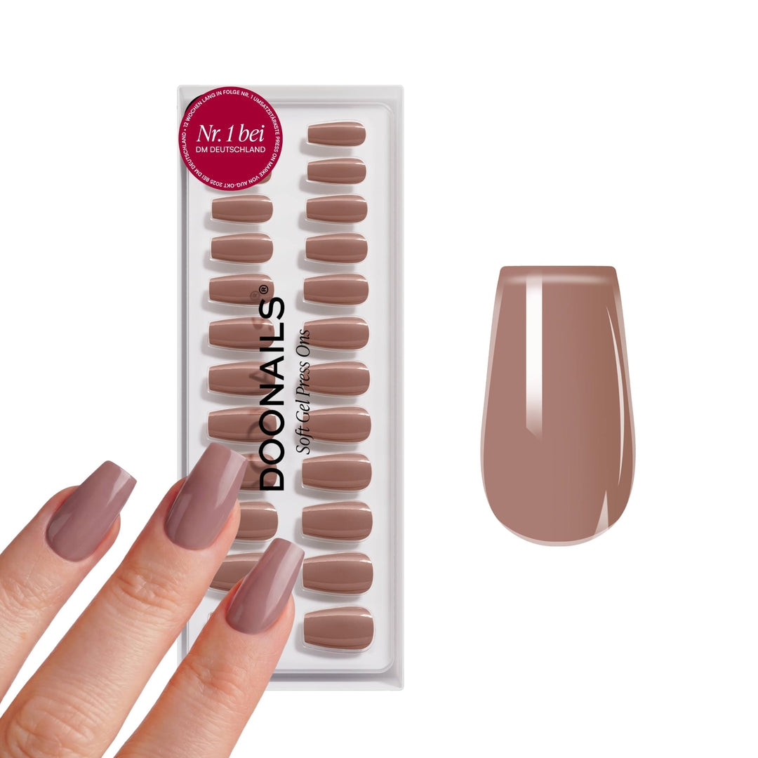 DOONAILS Soft Gel Press On Nails 30er Set Espresso Coffin Form Nude Nägel zum Aufkleben Full Cover i