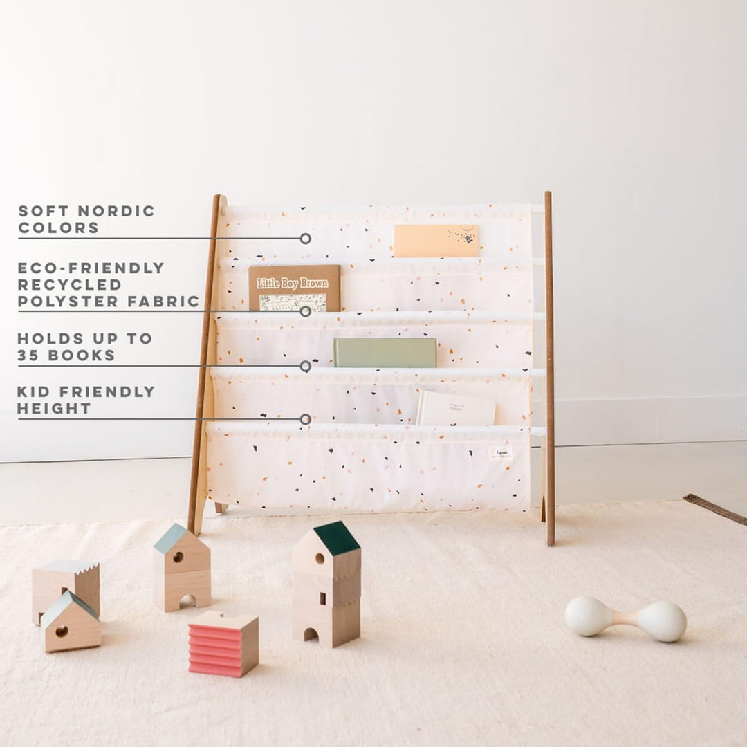 3 Sprouts Kinder Bücherregal aus Holz – Montessori Regal für Kinderzimmer - Terrazzo Creme, Terrazzo