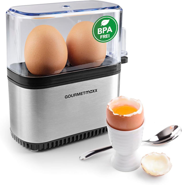 GOURMETmaxx Design Eierkocher für 2 Eier | kompakter Egg Boiler | Egg Cooker mit Eierstecher, Messbe