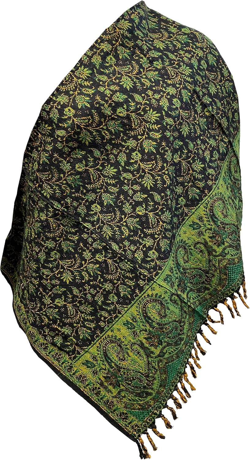Winterschal aus weicher warmer Wolle, Vintage-Blätterdruck, handgefertigt, luxuriös, Übergrösse, wen