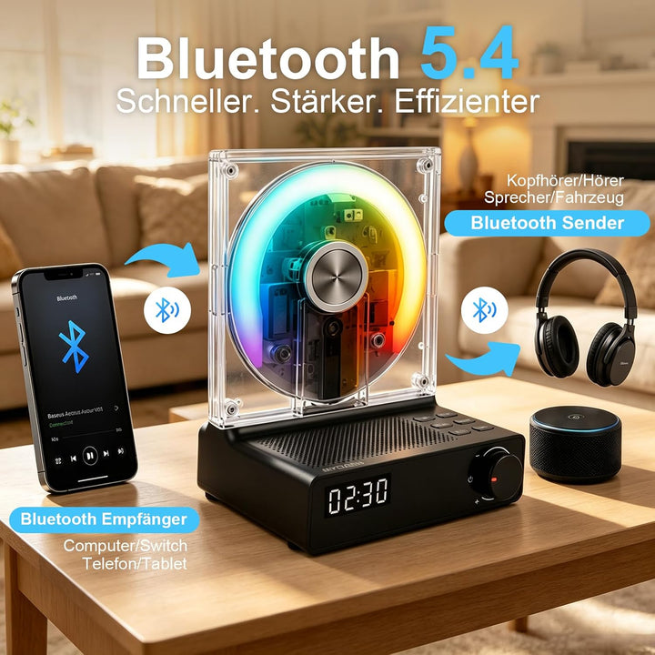 MYDASH Tragbarer CD Player mit Bluetooth 5.4 &amp; Lautsprecher - Schwarz, Schwarz