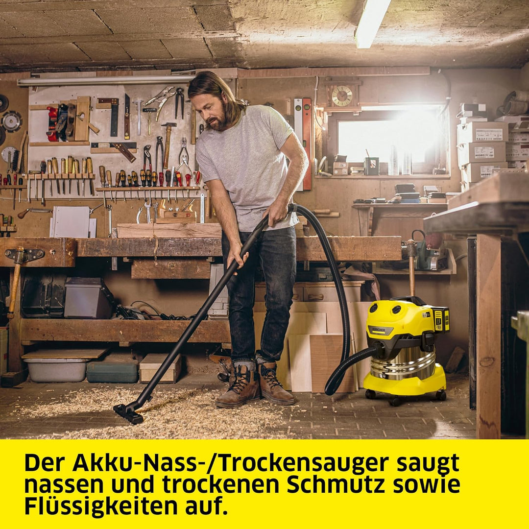 KÄRCHER Akku-Nass-/Trockensauger WD 4-18 S Dual Battery Set, 36-V-Motor, Edelstahlbehälter: 20 l, Bl