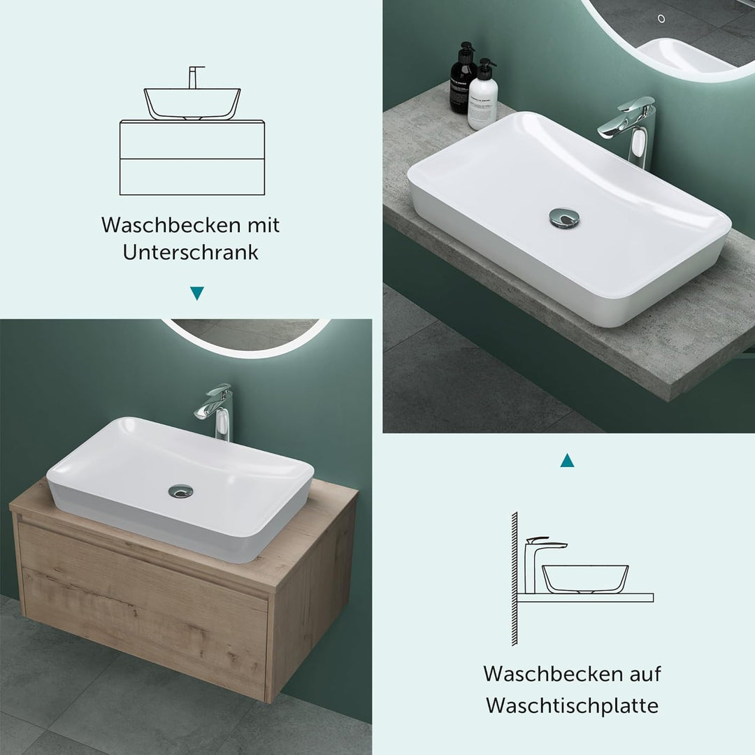 Mai & Mai Waschbecken Aufsatzwaschbecken aus Mineralguss Waschschale Waschtisch Weiss inkl. Standard