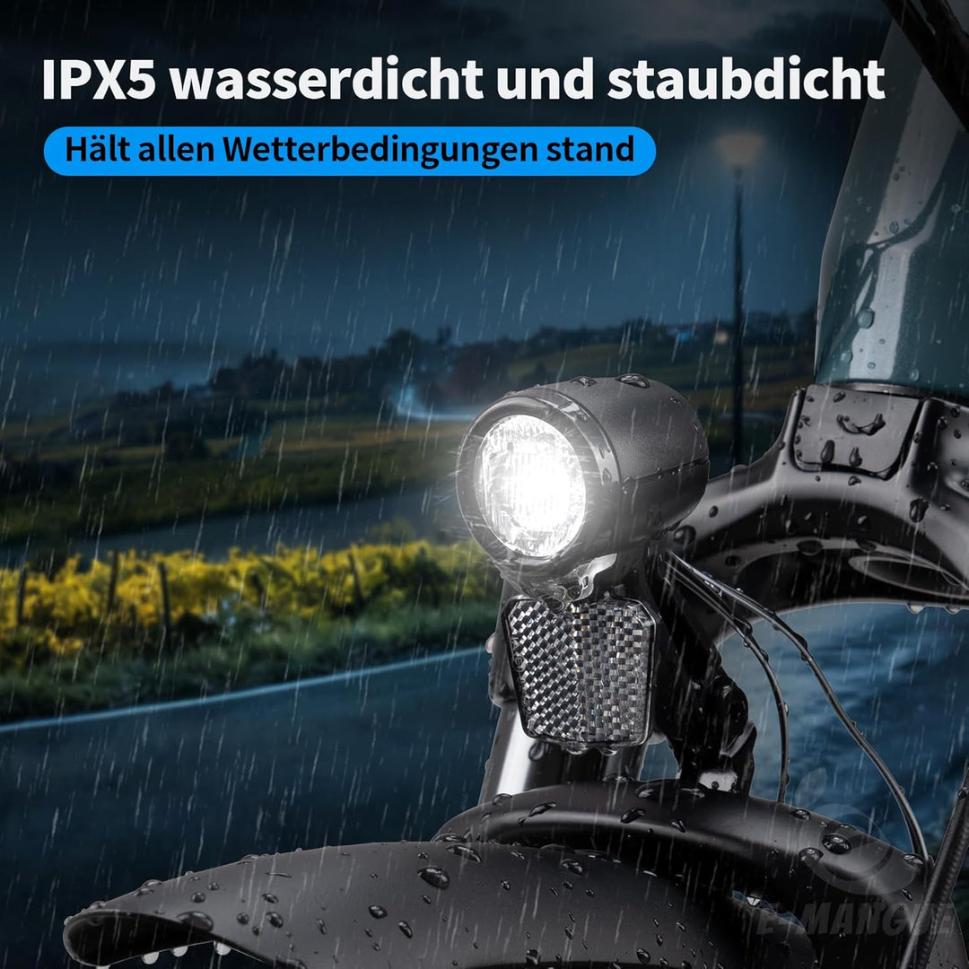 E-Bike LED Fahrradlicht Dynamo Vorne mit Tagfahrlicht, Standlichtfunktion, 40 LUX StVZO Zugelassen D