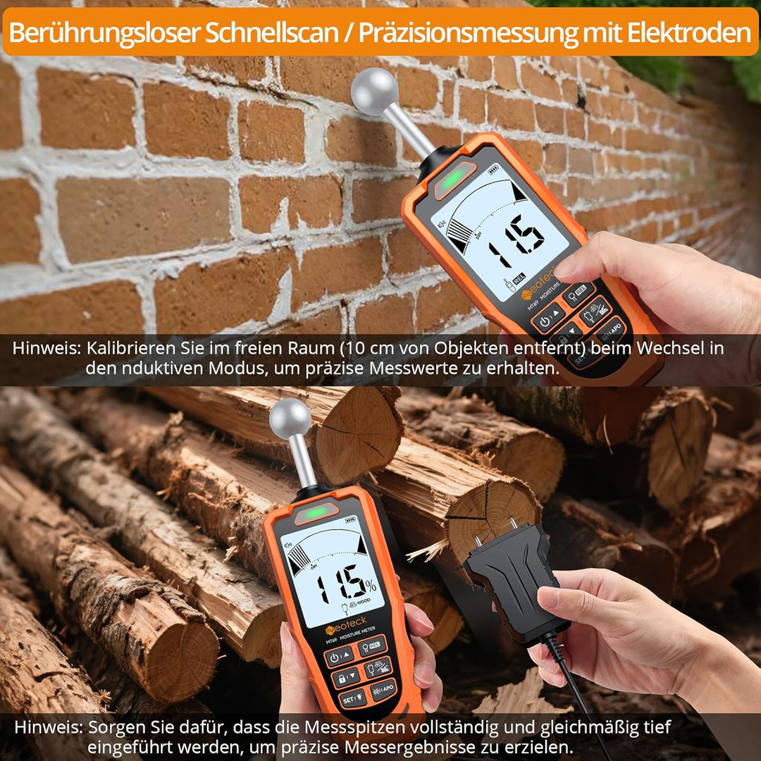 Neoteck Pin&Pinless Feuchtigkeitsmesser mit Farb-LCD und akustischem Alarm 2-in-1 Dual-Sonden-Feucht