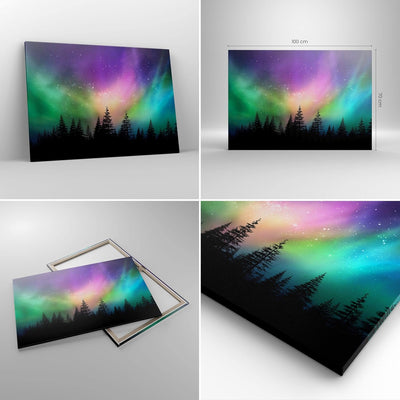 Bilder auf Leinwand 100x70cm Leinwandbild mit Rahmen Aurora Polar Nacht Gross Wanddeko Bild Schlafzi