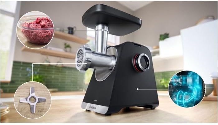 BOSCH Serie 6 MFWS640B Fleischwolf, 500 W, 3,5 kg/mn, 3 Zerkleinerer, Schwarz