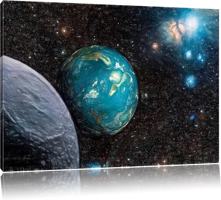 Pixxprint Planet Erde im Kosmos als Leinwandbild/Grösse: 100x70 cm/Wandbild/Kunstdruck/fertig bespan