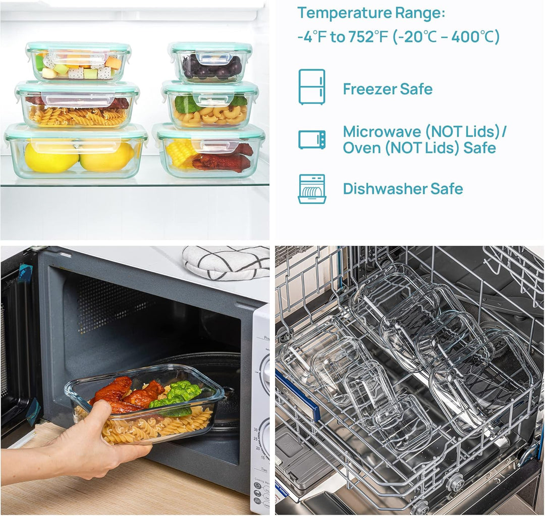 Vtopmart 15 Stück Meal Prep Boxen Glas, Glasdosen mit Deckel Set, Frischhaltedosen Glas mit Auslaufs