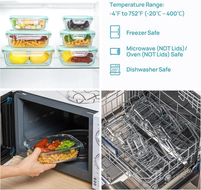 Vtopmart 15 Stück Meal Prep Boxen Glas, Glasdosen mit Deckel Set, Frischhaltedosen Glas mit Auslaufs