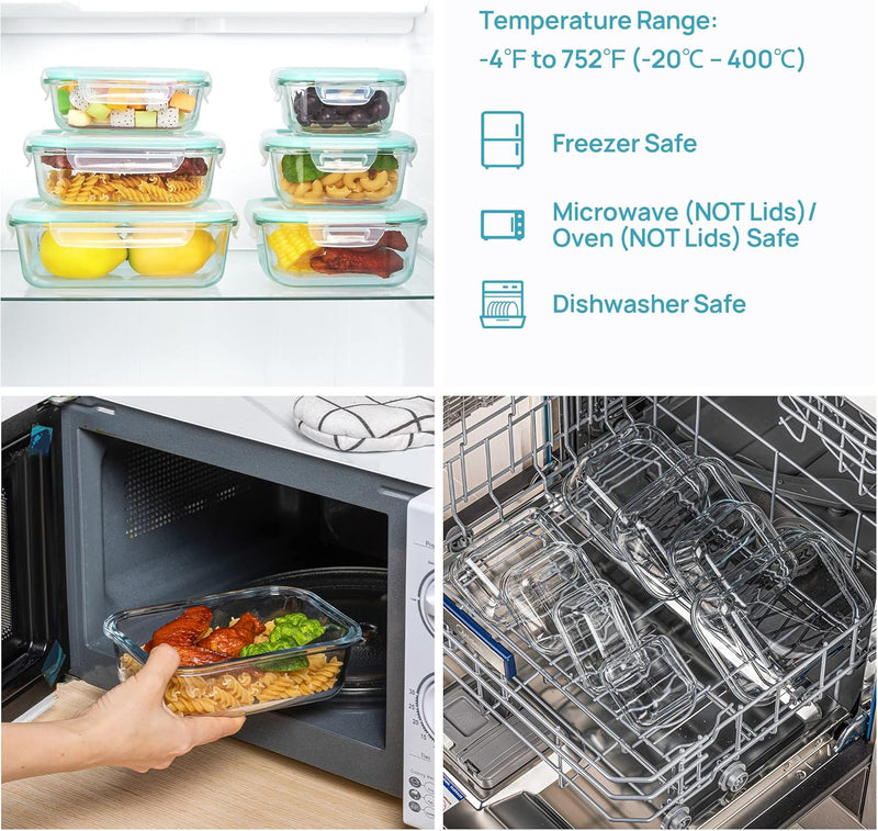 Vtopmart 15 Stück Meal Prep Boxen Glas, Glasdosen mit Deckel Set, Frischhaltedosen Glas mit Auslaufs