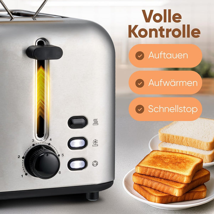 Bomann® Toaster 2 Scheiben | integrierter Brötchenaufsatz | extra breite Toastschlitze | Auftau-/Auf