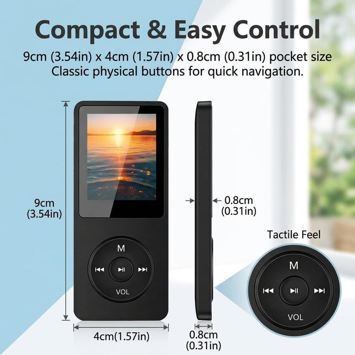MP3-Player Bluetooth 5.3 mit 64 GB Speicher, tragbarer HiFi-Musikplayer mit integriertem Lautspreche