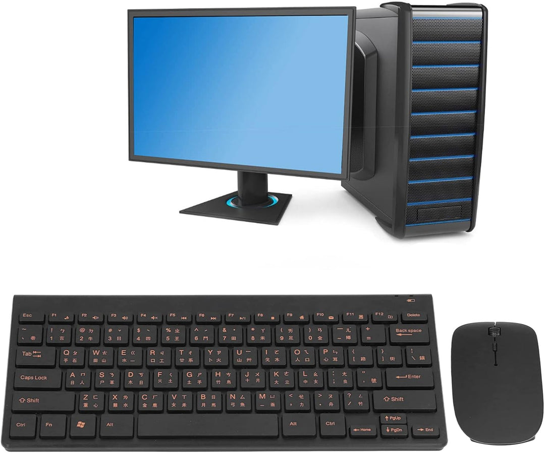 Bewinner Traditionelle Chinesische Tastatur mit 78 Tasten, Kabellose 2,4 G Tastatur und Maus Kombina