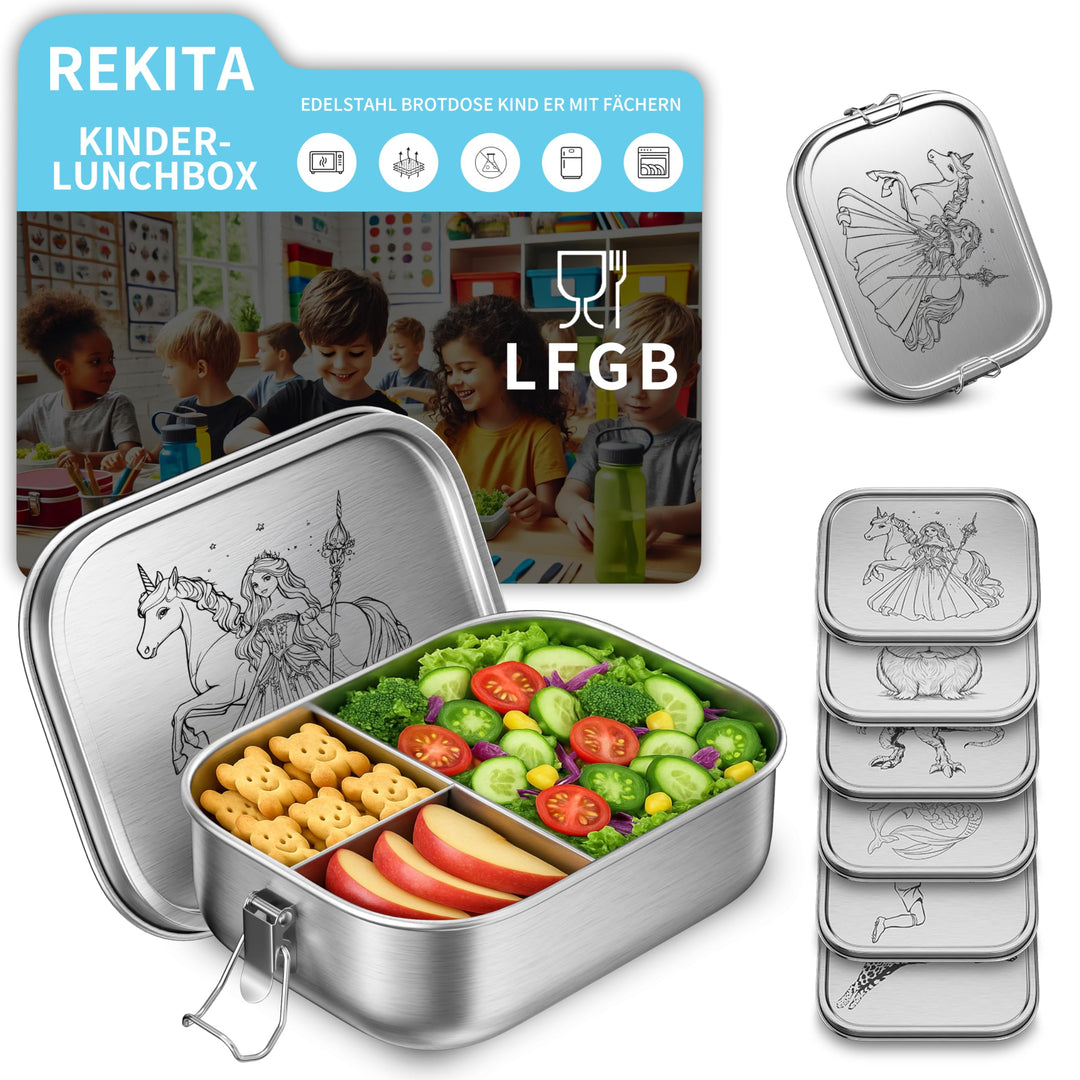 REKITA Edelstahl Brotdose Kind er mit Fächern, 850ML Bento Box, Jausenbox Lunchbox, Personalisierte