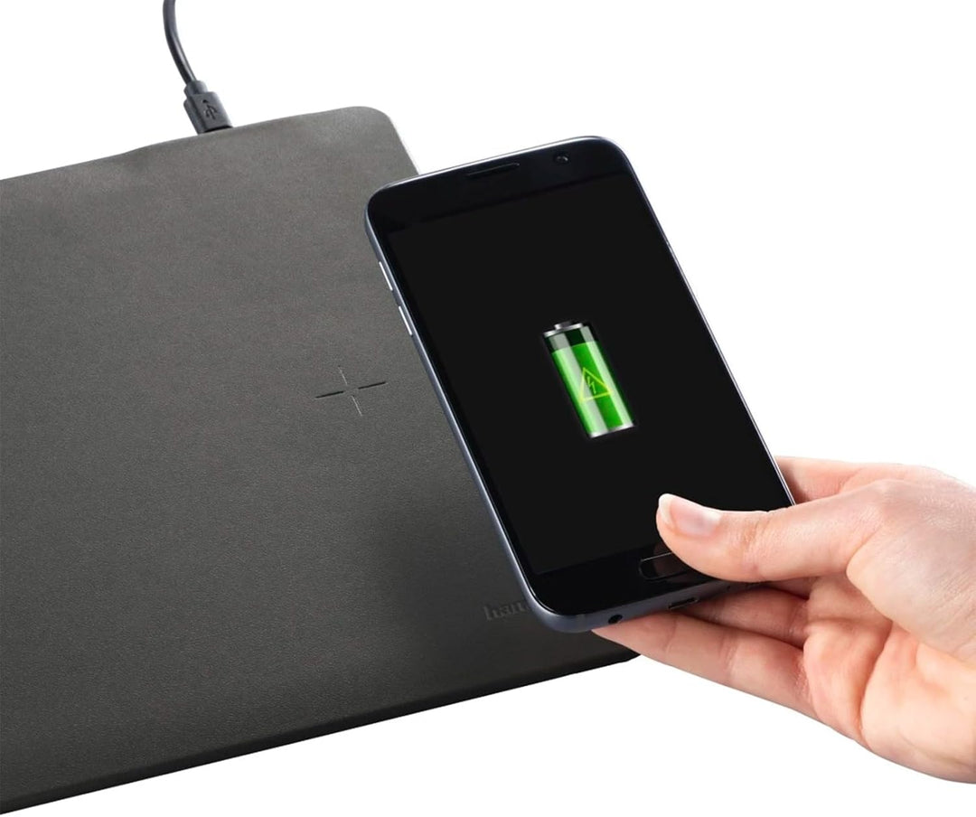 Hama Wireless Charger Mauspad XXL mit Qi Ladegerät (grosses Mauspad mit induktiver Ladestation, Hand