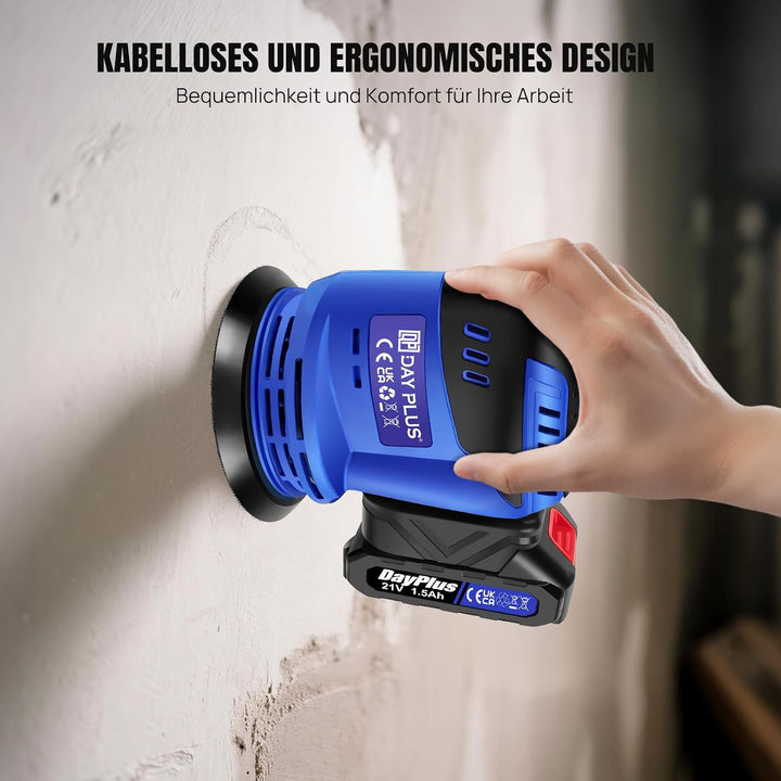 Exzenterschleifer, 280W 11000 U/min mit variabler Drehzahl, 12 Stück Schleifpapier, 125mm Schleifpad