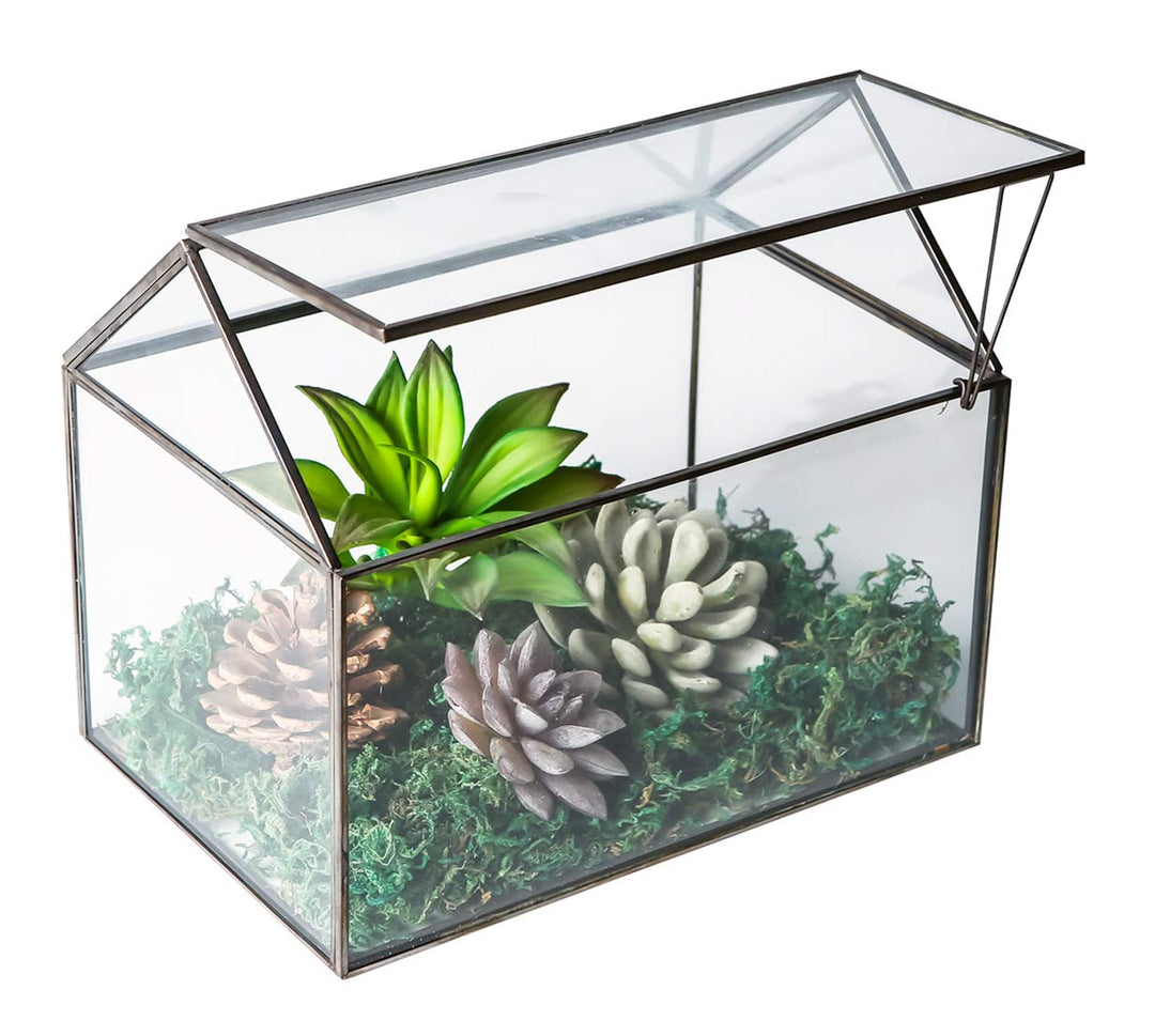 WONSUN Hausform, geschlossenes Glas, geometrisches Terrarium, Tischplatte, Sukkulenten-Haus, Garten,