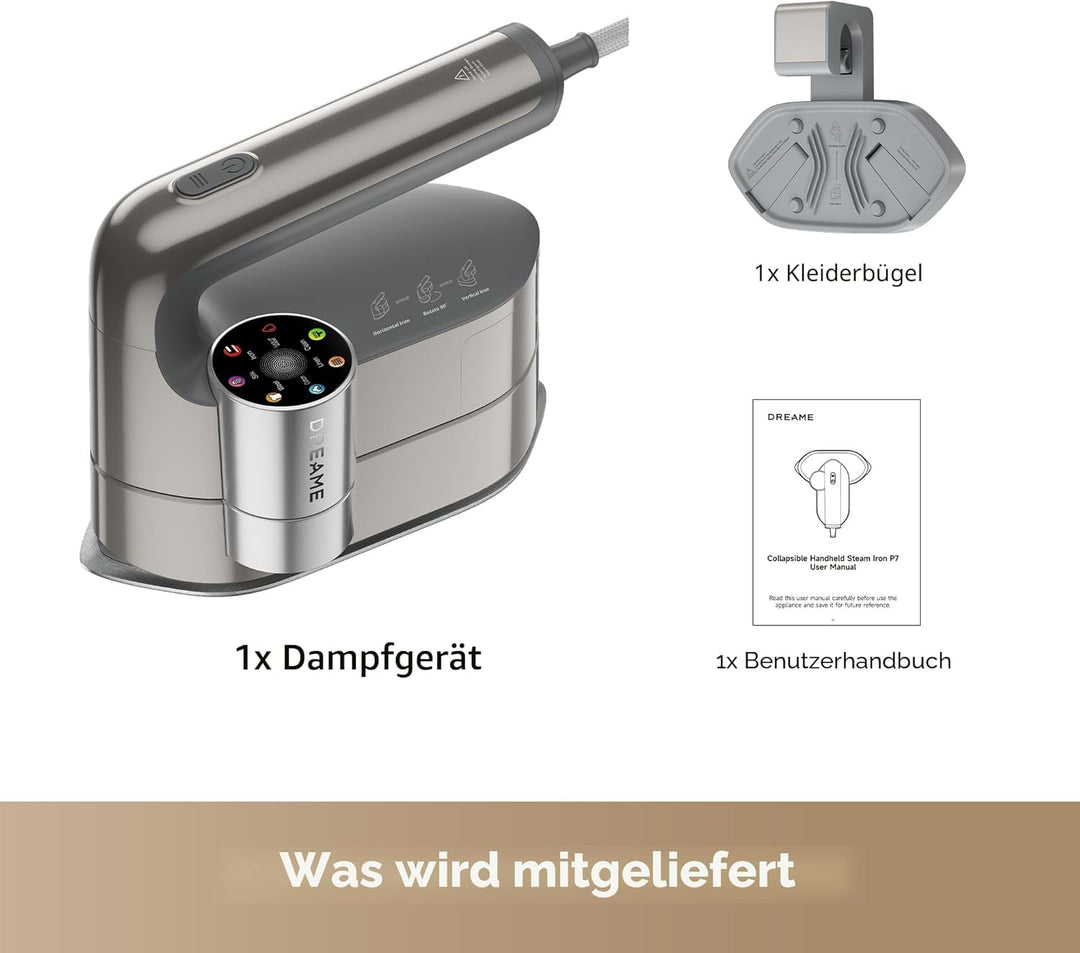 DREAME P7 Vertikaler Dampfbügeleisen, tragbares Bügeleisen, um 90 ° drehbares Dampfpanel, geeignet f