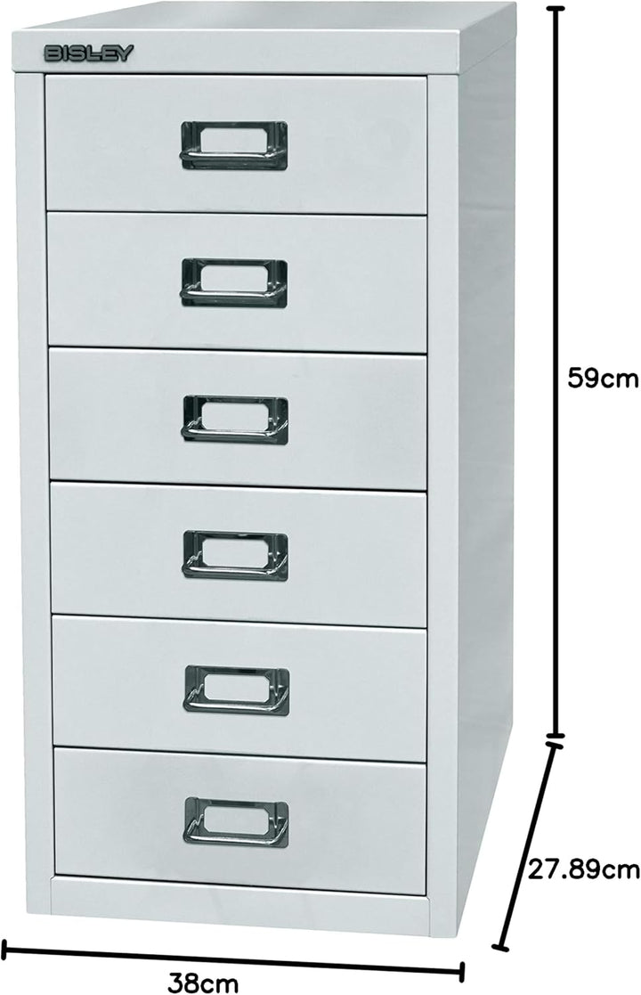 BISLEY MultiDrawer, 29er Serie, DIN A4, 6 Schubladen, Metall, 645 Lichtgrau, 38 x 27.9 x 59 cm, 645
